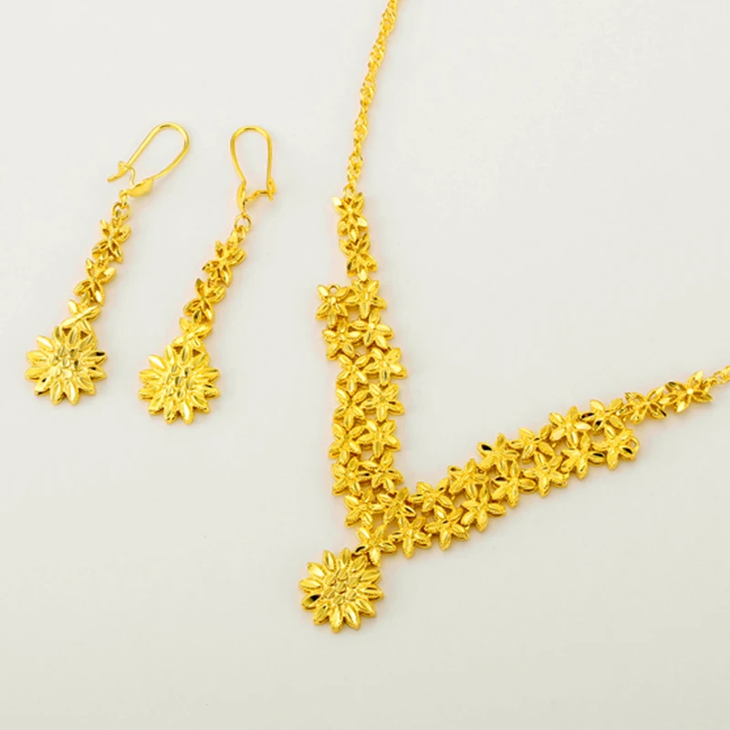 Золото Цвет Эфиопский Ювелирные наборы для женщин в виде маленьких цветочков