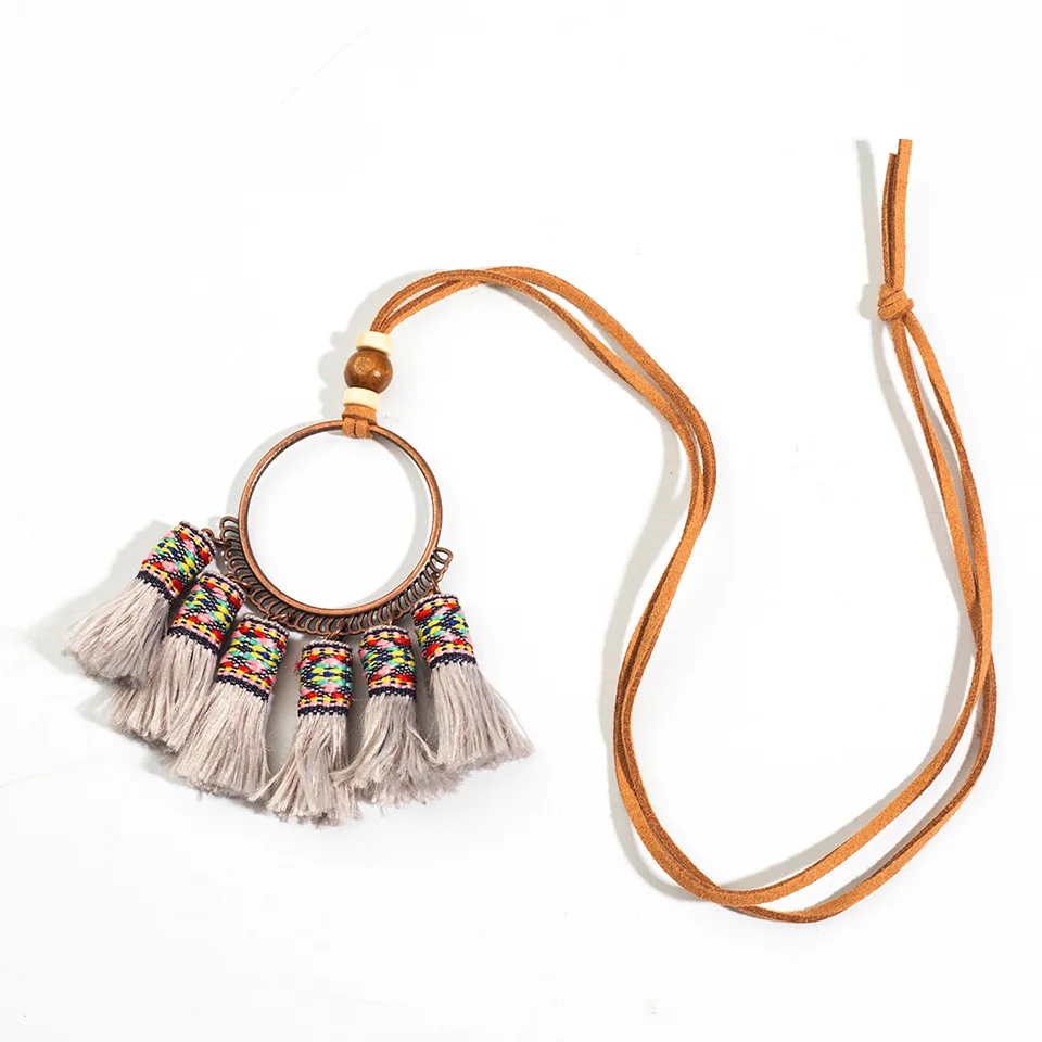 Gray 5 цветов Винтаж Boho чешские Этническая кисточкой кулон Цепочки и ожерелья для Для женщин длинные веревку цепи колье Костюмы аксессуары и украшения - Окраска металла: Gray