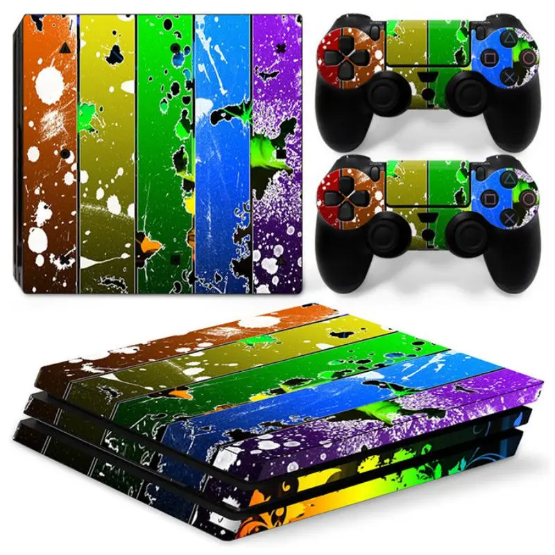 14 Многоцветная виниловая кожа для PS4 Pro наклейка консоль+ 2 контроллера наклейка PCV наклейка для sony Playstation 4 Pro Аксессуары для игр - Цвет: 14