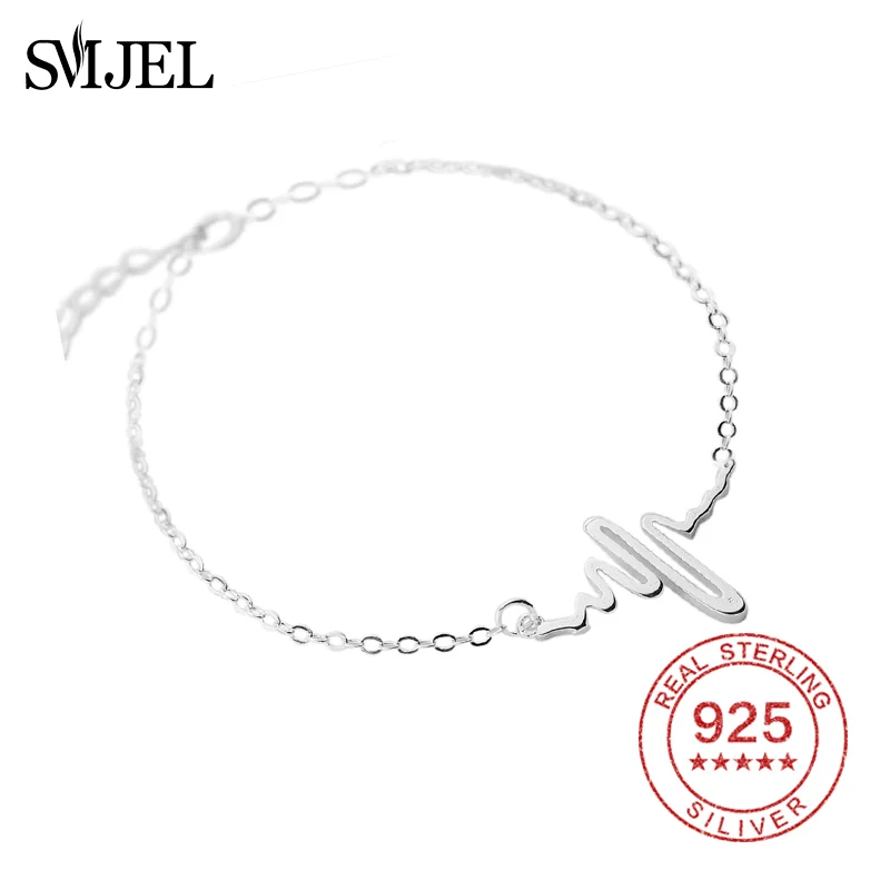 SMJEL 925 серебряный браслет с сердцебиением и браслет женская подвеска в виде волн браслеты ювелирные украшения с изображением электрокардиограммы Femme Bijoux