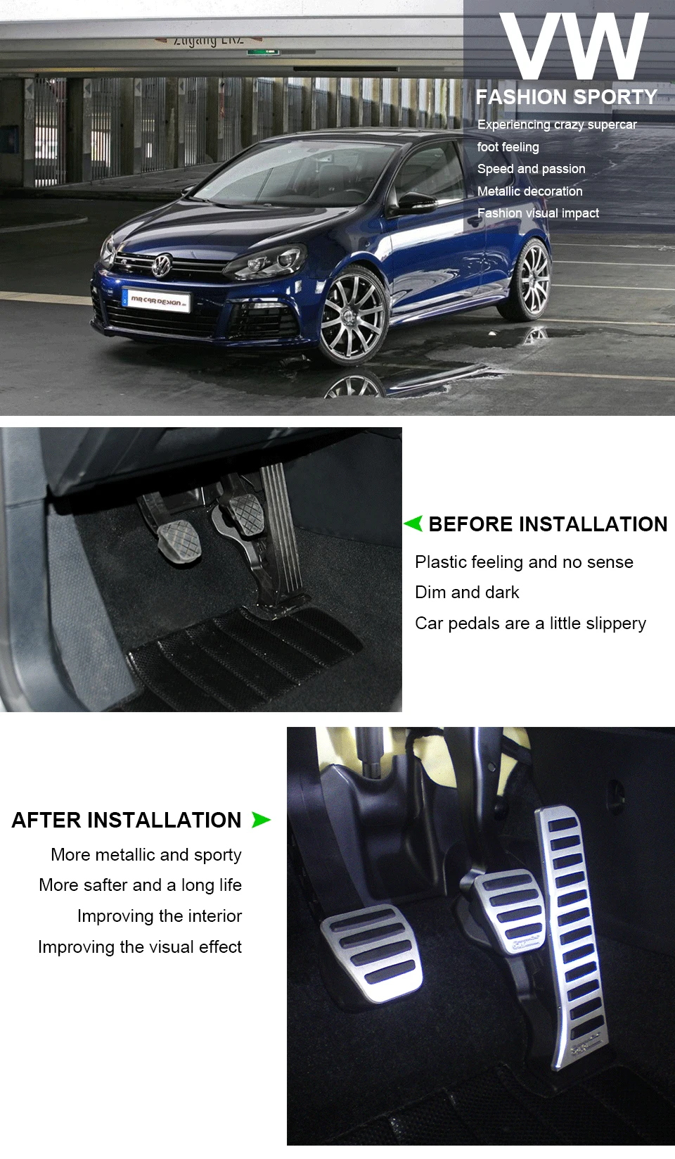 Автомобилей сцепления Тормозная газ педали акселератора площадку для VW Golf6/Tiguan/Touran/Magotan/Sagitar/CC /EOS/Scirocco Mt Алюминий без скольжения
