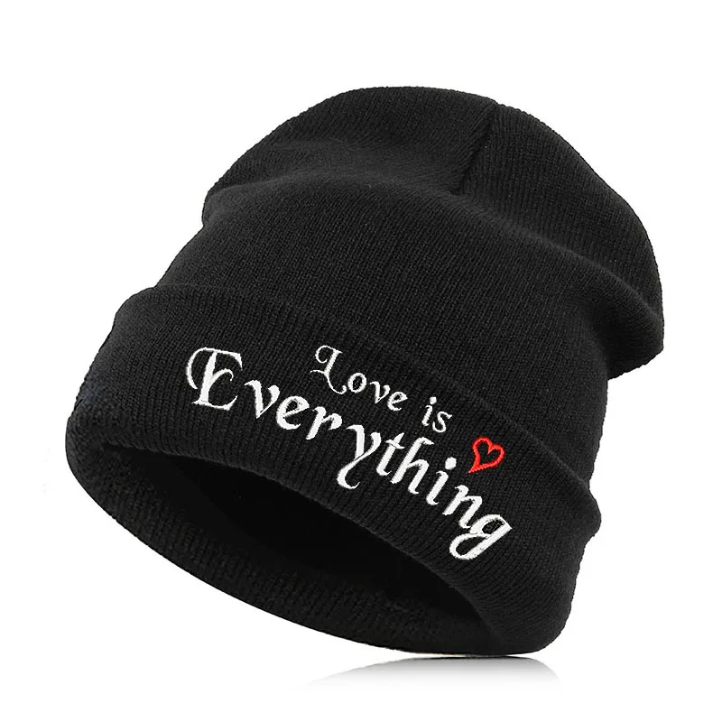 Love is Everything Beanie шляпа Skullie шапка, вязаная шапка-носок зима-осень вышивка лозунг девиз слова в стиле панк Для мужчин Для женщин для мальчиков и девочек для уличных танцев - Цвет: Love is Everything