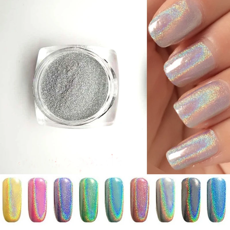 Серебристый лазерный голографический порошок для ногтей 2 г/бутылка блестящий