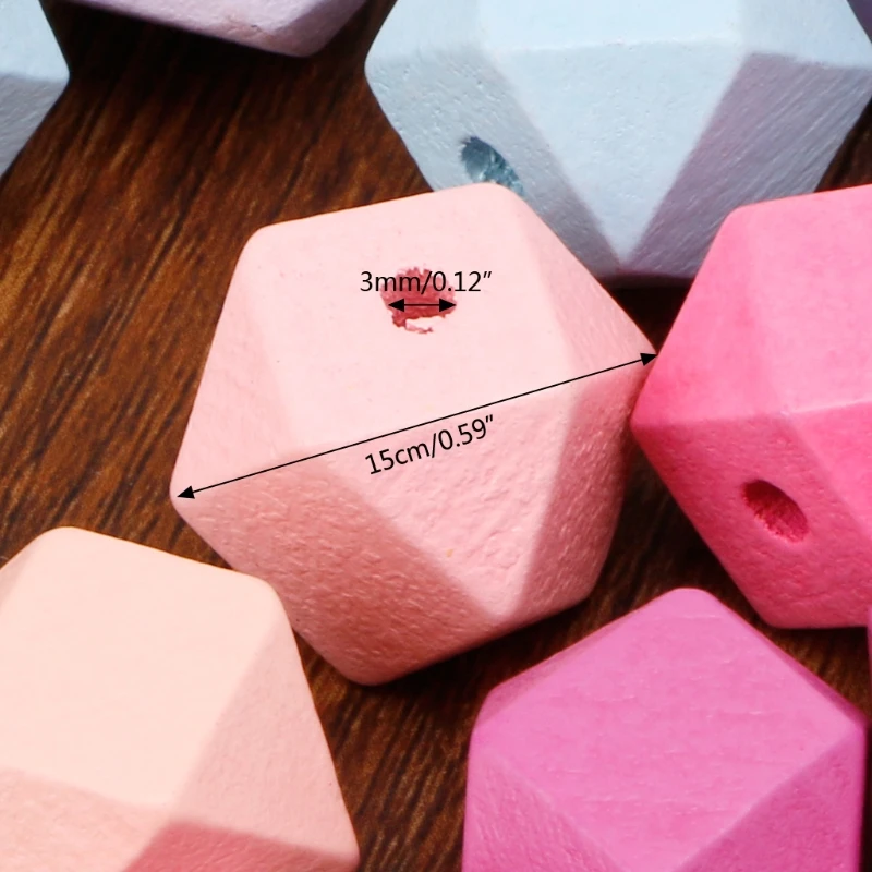 

50PCS Wooden Faceted Geometric Hexagon Beads for DIY Jewelry Making Mixed Color
