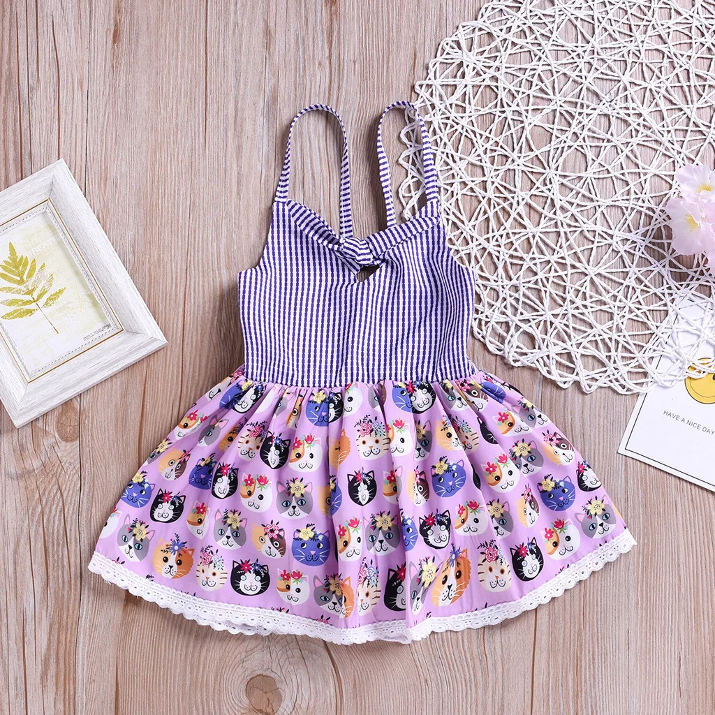 Bady Girl Dress Strap Cartoon Print Summer Dresses For Bow Lace Patchwork Princess Casual vestido infantil | Детская одежда и