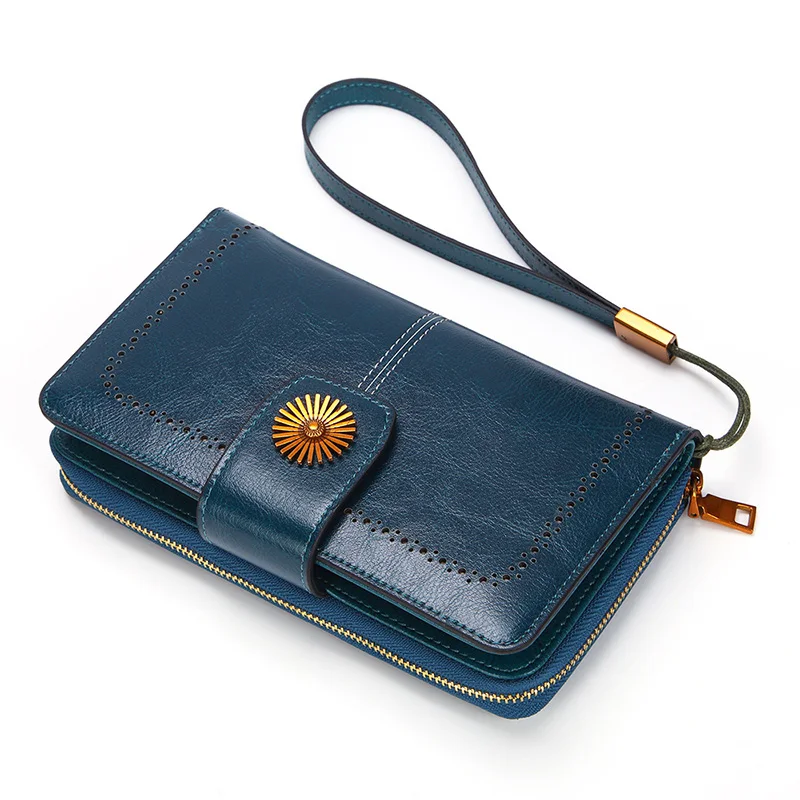 DIOMO роскошный бумажник с масляно восковой пропиткой кожаная длинная сумка на