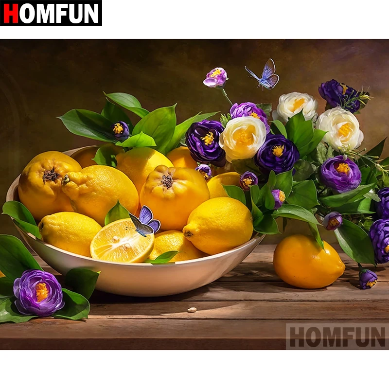 Алмазная 5D картина HOMFUN лимон и цветок вышивка крестиком полная выкладка