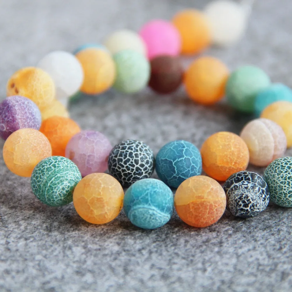 Ожерелье 10 мм в разноцветную полоску натуральный матовый Ониксовые шарики