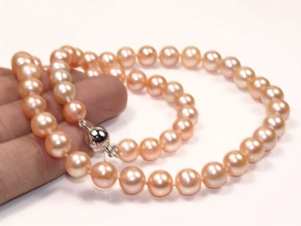

NATURAL AAA 10-11MM ROUND SOUTH SEA PINK PEARL NECKLACE 18" 14K GOLD CLASP