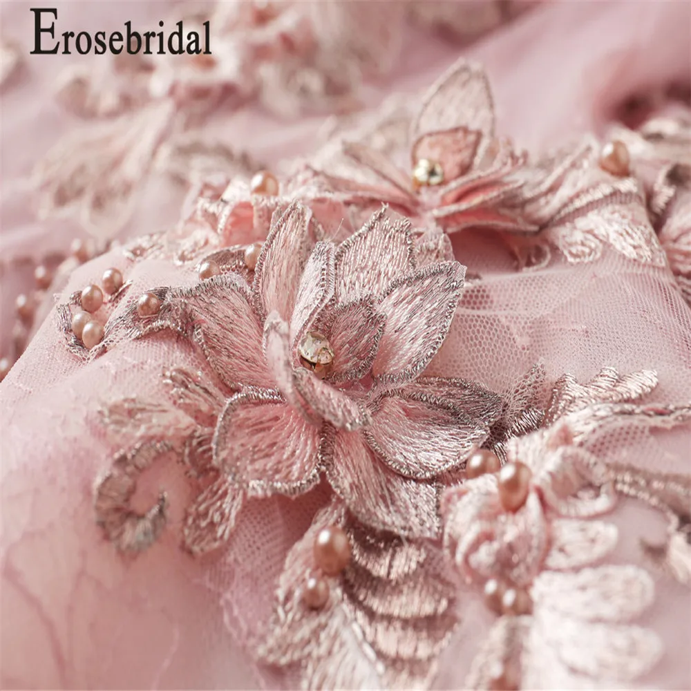 Erosebridal бальное платье вечернее платье длинное кружевное 3D, украшение в виде цветка, формальный Для женщин Выходные туфли на выпускной вечерние платье розовый цвет со шнуровкой на спине