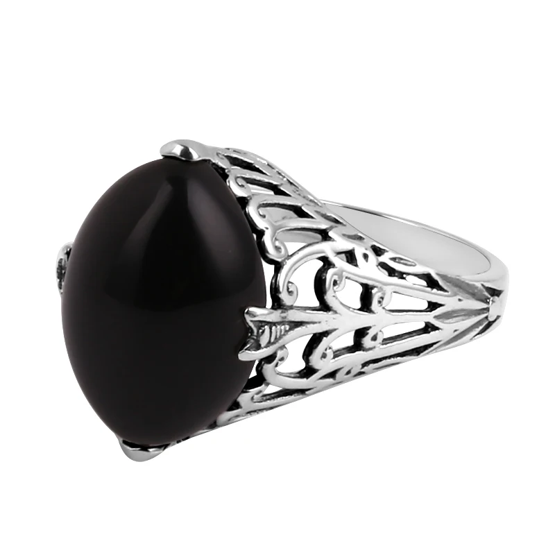 Szjinao Продвижение Черный агат античное женское кольцо из серебра 925 пробы bague femme de marque de Lux