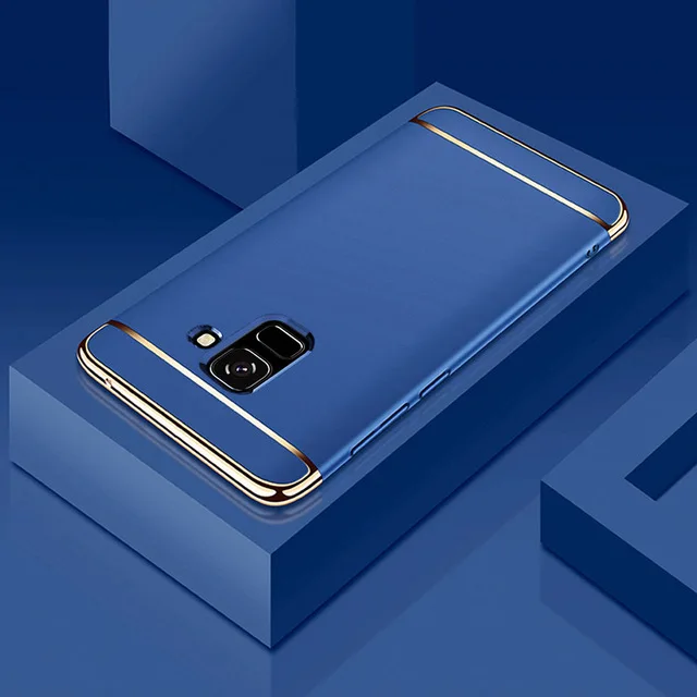 Синий 3-в-1 Жесткий Чехол для samsung J4 J6 плюс Модные Позолоченные границы задняя крышка для samsung Galaxy J6 J4 Plus чехол для телефона - Цвет: Синий