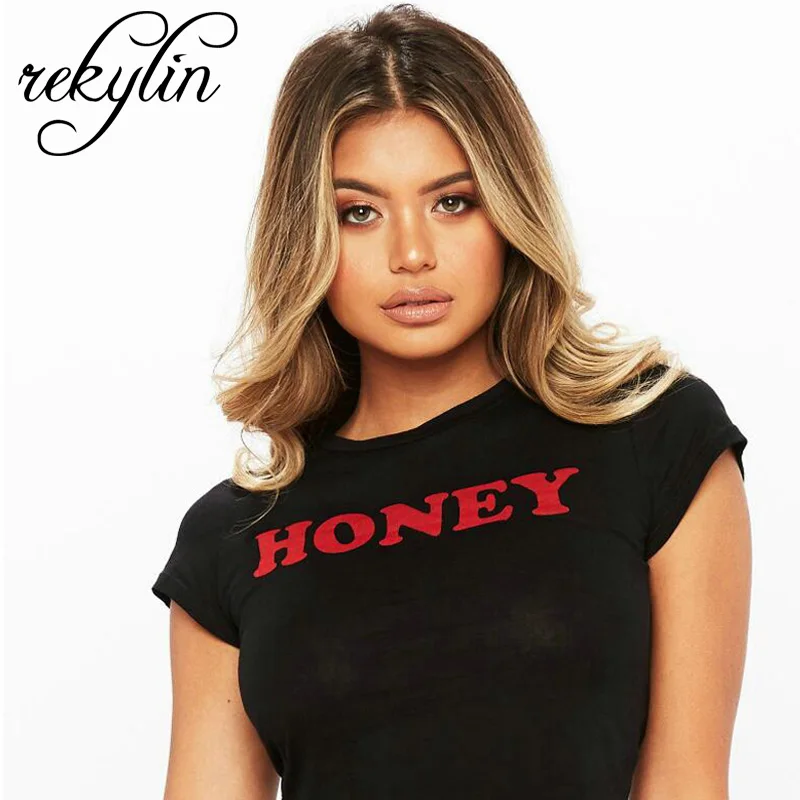 Женская летняя футболка Топы HONEY с буквенным принтом Повседневная хлопковая