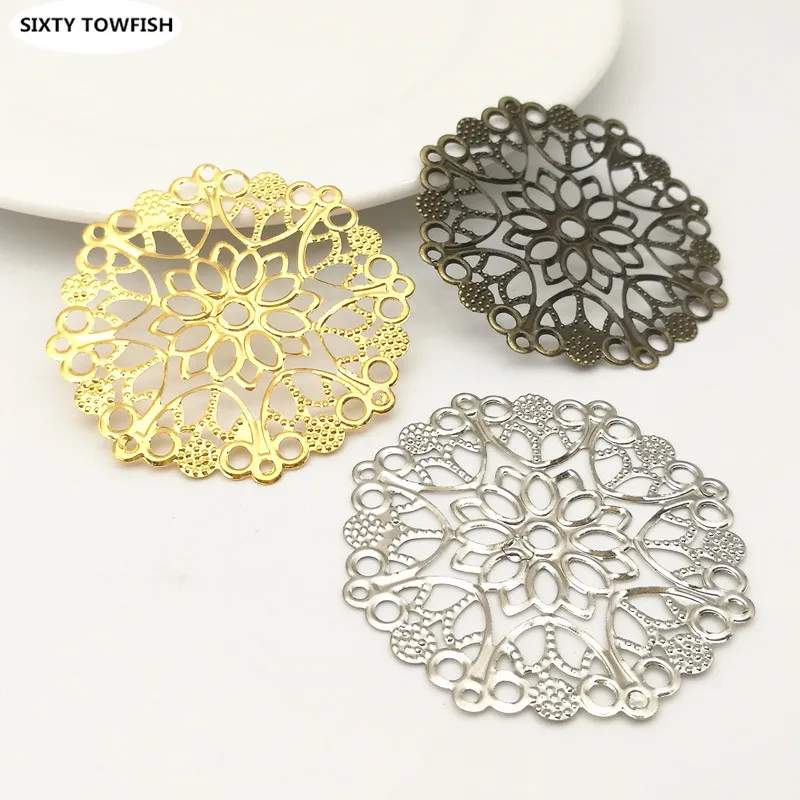 10 Pieceslot 3548mm 3 Colors Metal Filigree Circle Flower Slice Charms base Setting Jewelry DIY Components Findings (art.: 7ae06683c) - 7ae06683c