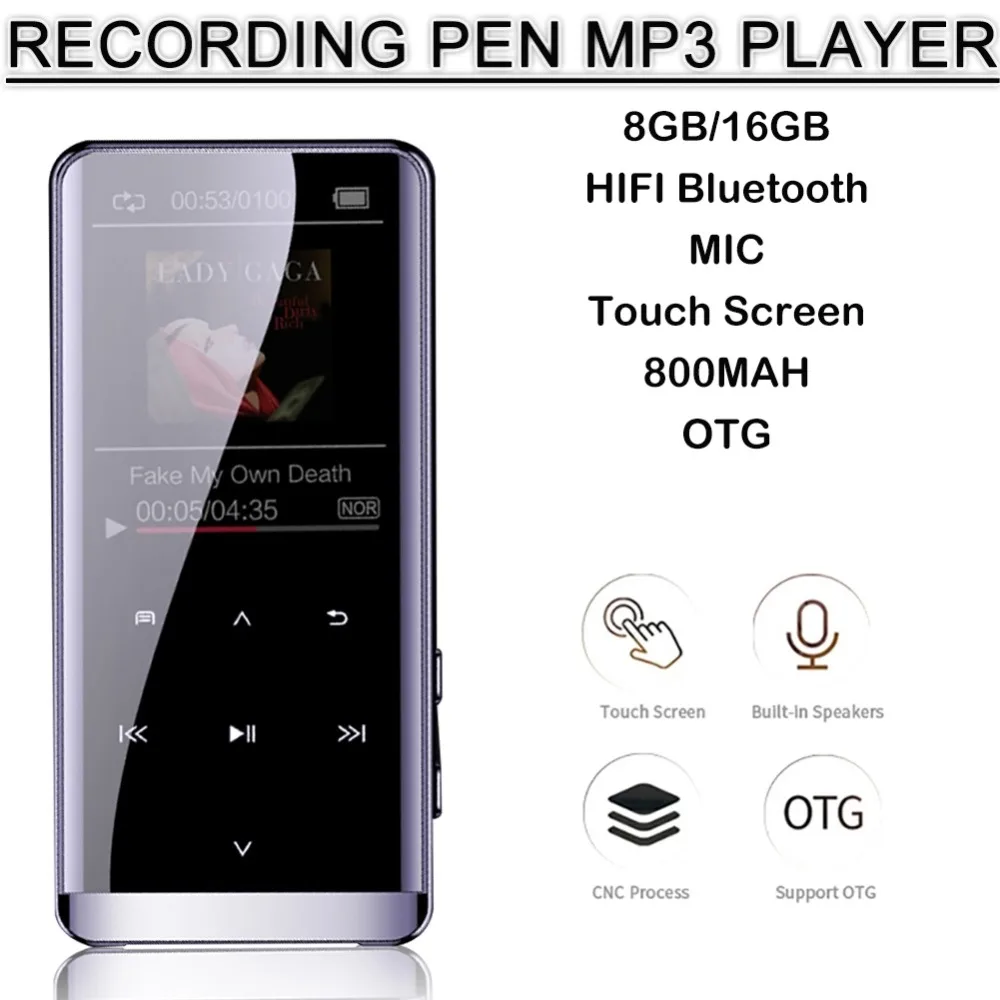 Лидер продаж OTG mp3 плеер диктофон Bluetooth 4 2 сенсорный экран 1 8 дюйма мини HIFI 5D MP3