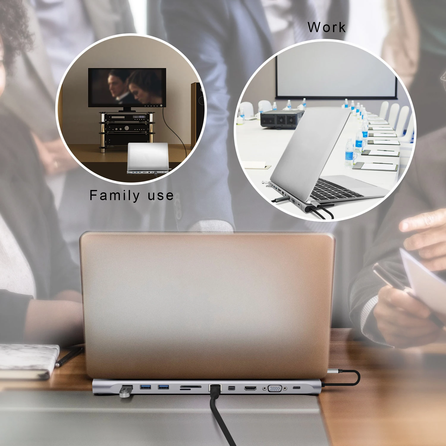 USB C док-станция для ноутбука Алюминиевый адаптер 11 в 1 для MacBook Pro/Air, ChromeBook Pixel, Yoga5 Pro, Dell XPS13/XPS15 и многое другое