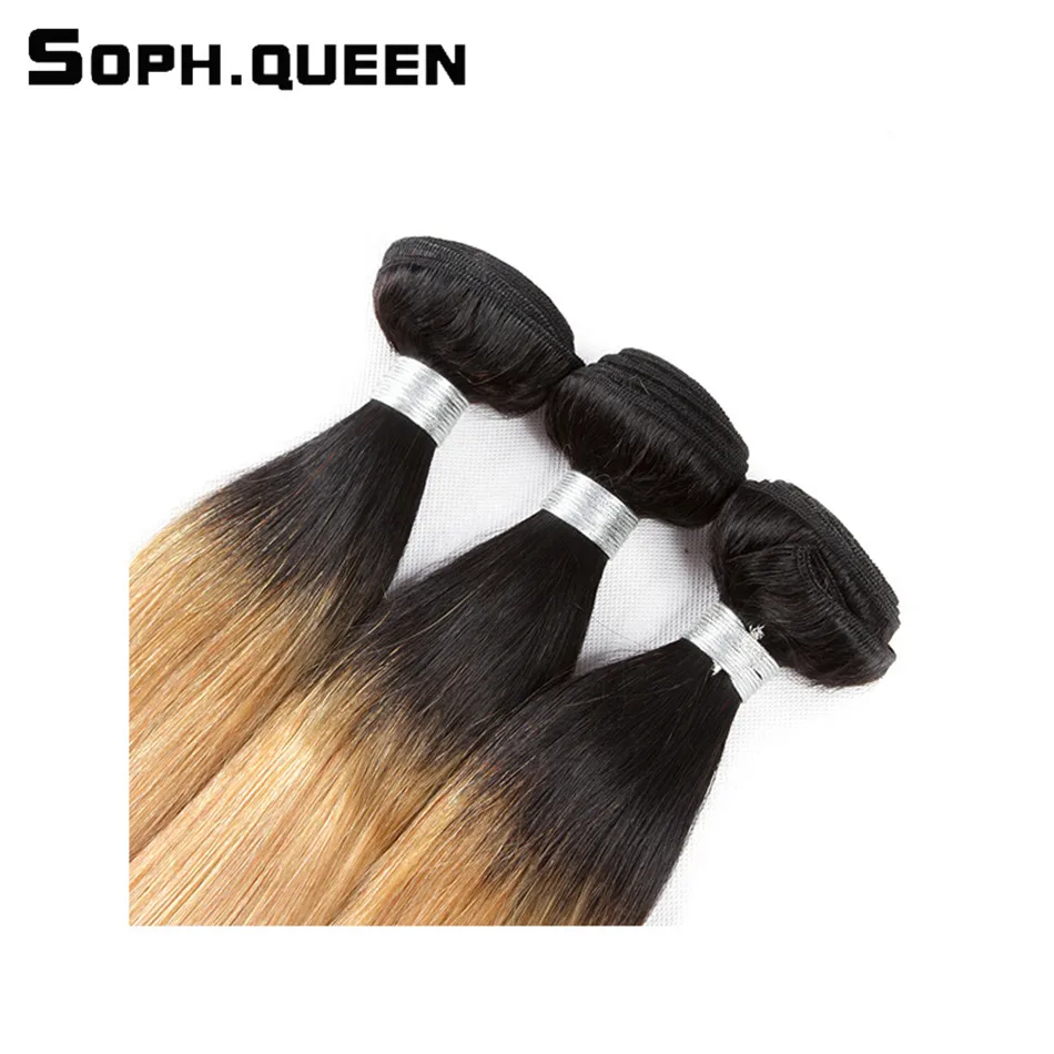 Soph queen Hair предварительно Цветные T1B/27 человеческие волосы блонд пучки бразильские волосы remy прямые волнистые пучки
