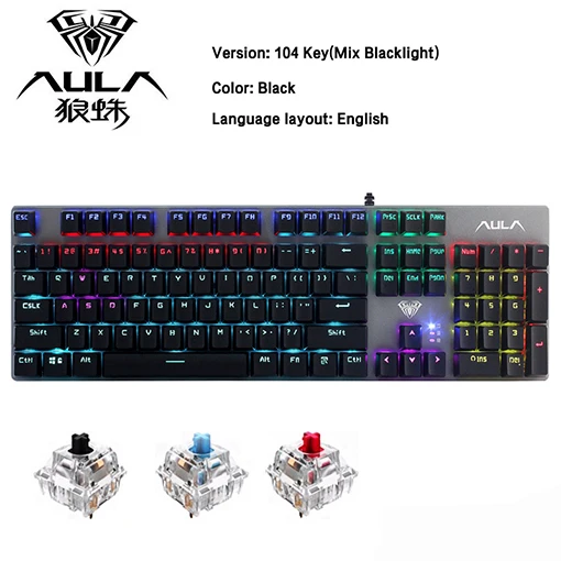 English Игровая механическая клавиатура синий красный переключатель 104key анти-ореолы светодиодный/микс с подсветкой светодиодный USB RU/US Проводная клавиатура для геймера ПК ноутбука - Цвет: English