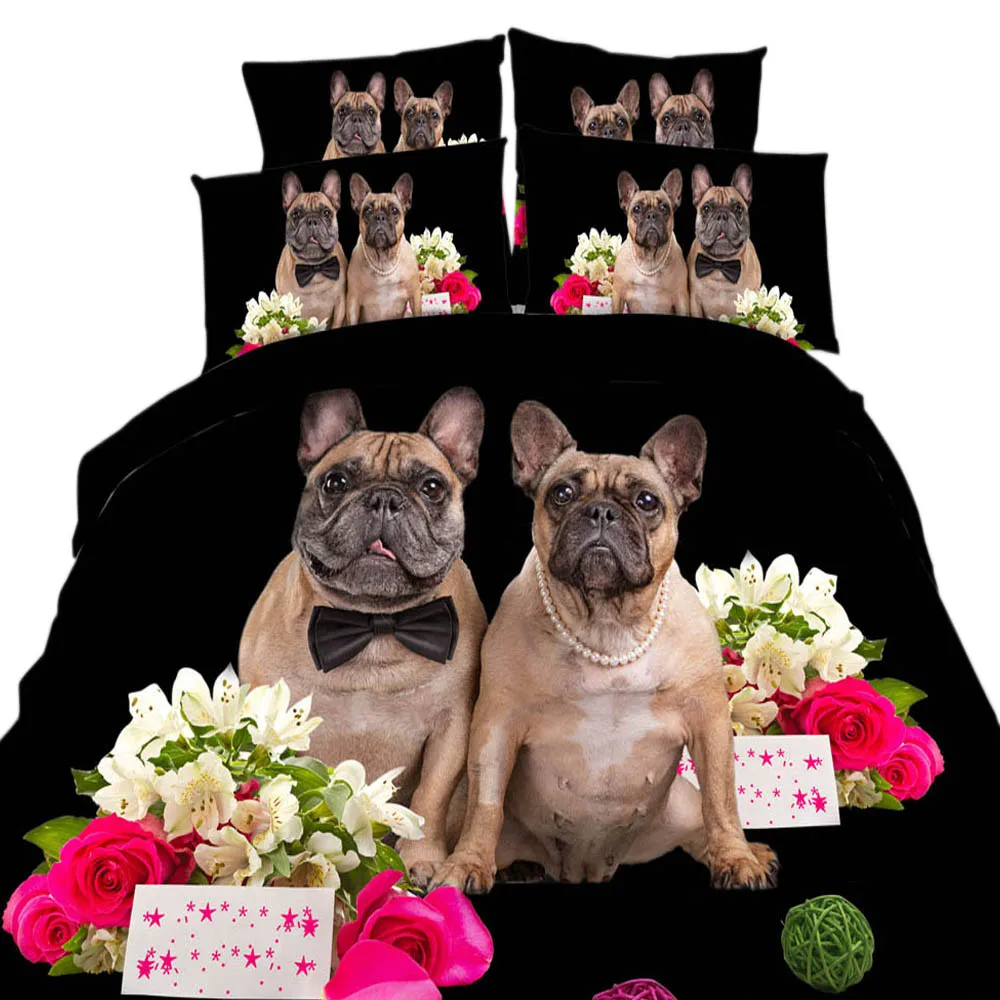 Хиппи мопса Постельный набор королева размер 3D постельные принадлежности