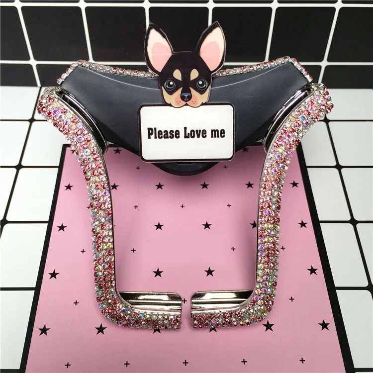 Pink Chihuahua Мультфильм для собаки чихуахуа кристалл горный хрусталь Универсальный автомобильный держатель телефона вентиляционное отверстие крепление Клип держатель сотового телефона для Автомобильный держатель для Iphone - Цвет: Pink Chihuahua
