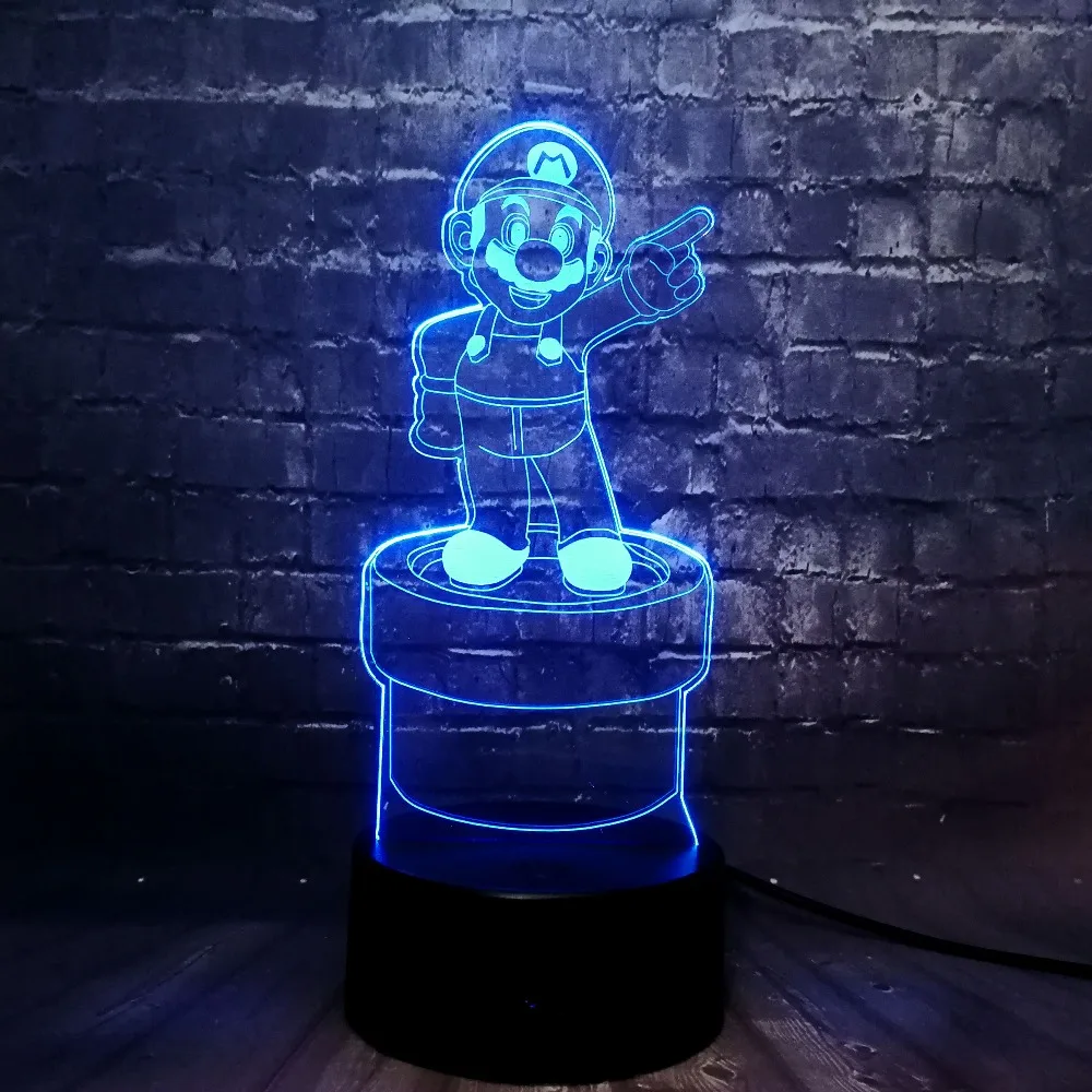 Блеск 3D мультфильм Марио ночник светодиодный 7 цветов USB пульт дистанционного заряда дети прикроватный стол настроение Иллюзия детский подарок на день