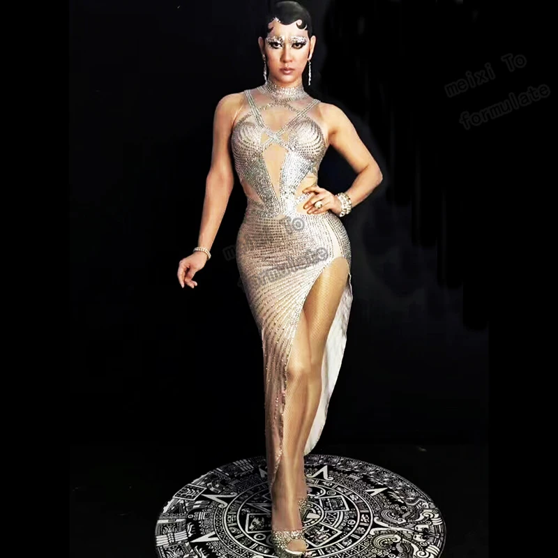 Блестящее и сексуальное платье со стразами эластичный комбинезон певец для