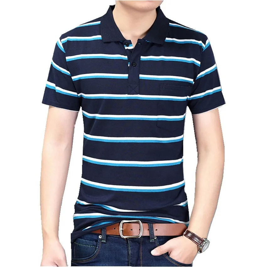 Футболка мужская хлопковая в полоску короткий рукав отворот большие размеры