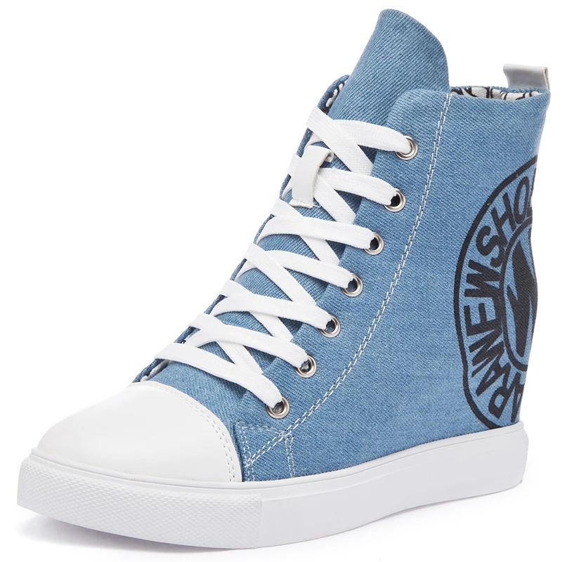 blue sneaker Женская повседневная обувь на высокой танкетке; женская парусиновая обувь на платформе; ботинки на скрытой танкетке; zapatos mujer - Цвет: blue sneaker