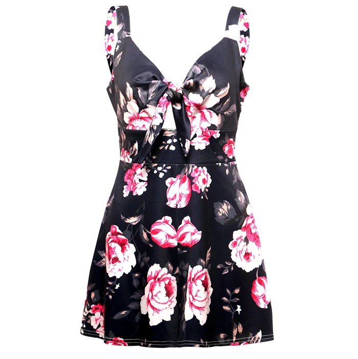 Tigena цветочный пляжное, богемное, с принтом Playsuit для женщин Лето г. ремень лук Туника короткий комбинезон для малышек женский Combishort