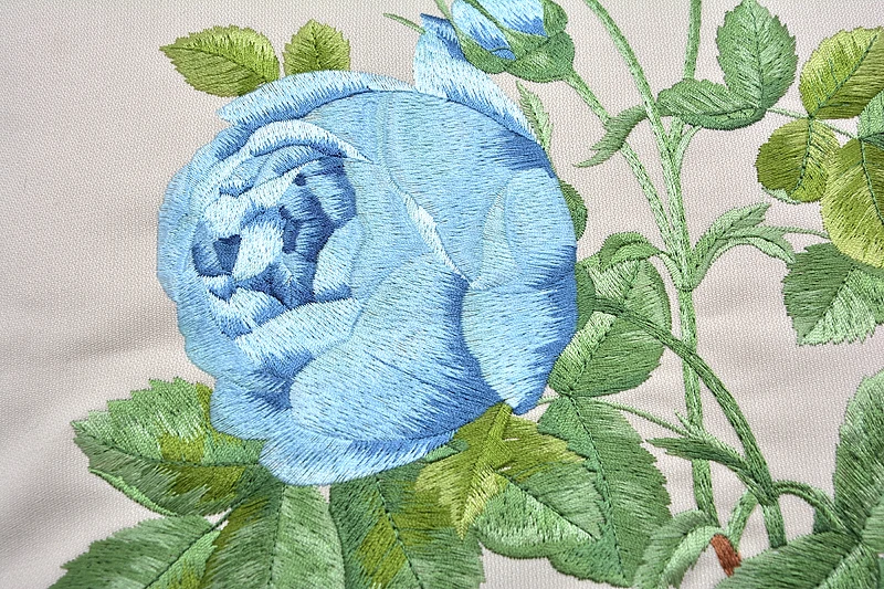 45*45 см Европейский пасторальный стиль вышитая синяя Роза льняная и хлопковая