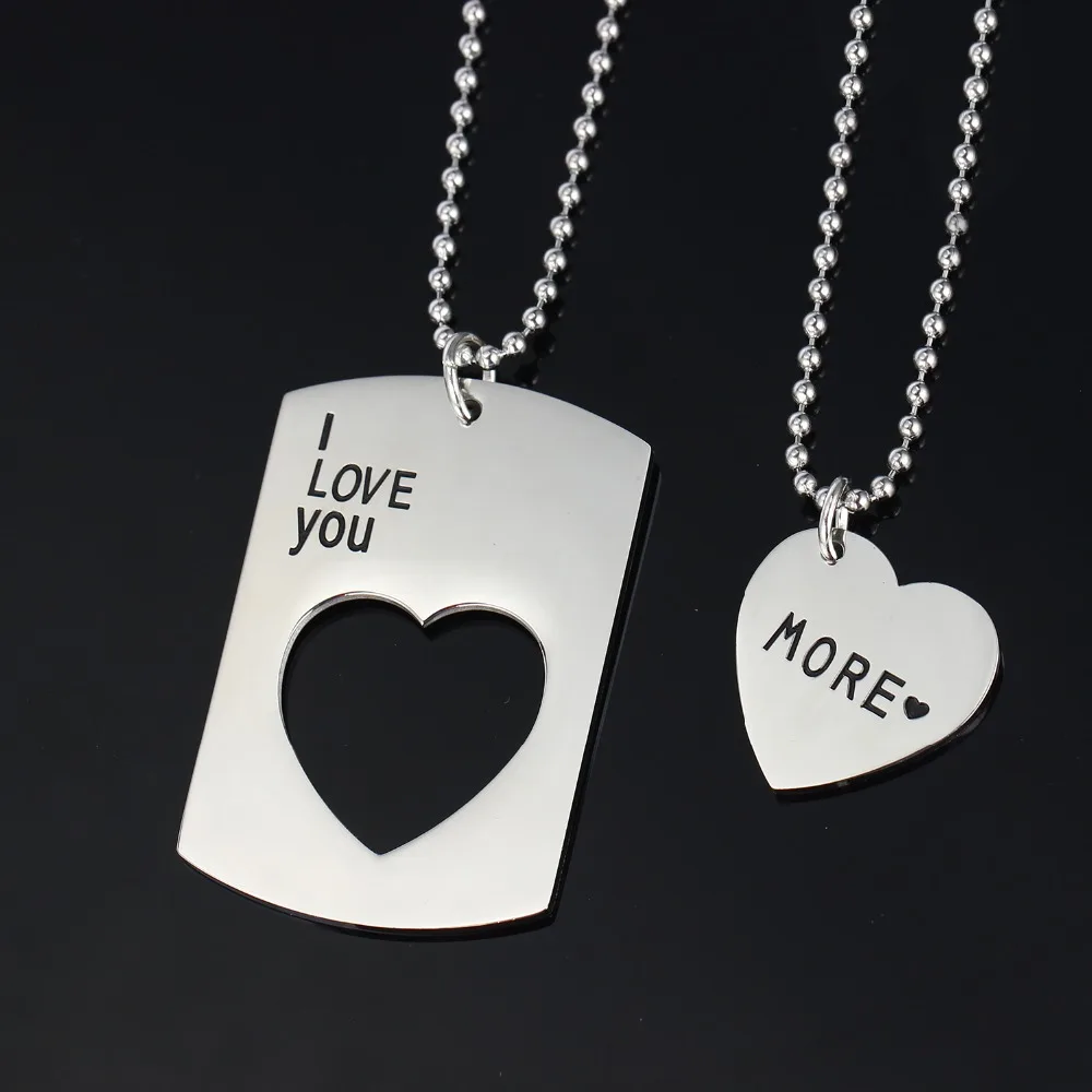 2 шт. ошейник из нержавеющей стали с надписью I Love You More Heart | Украшения и аксессуары