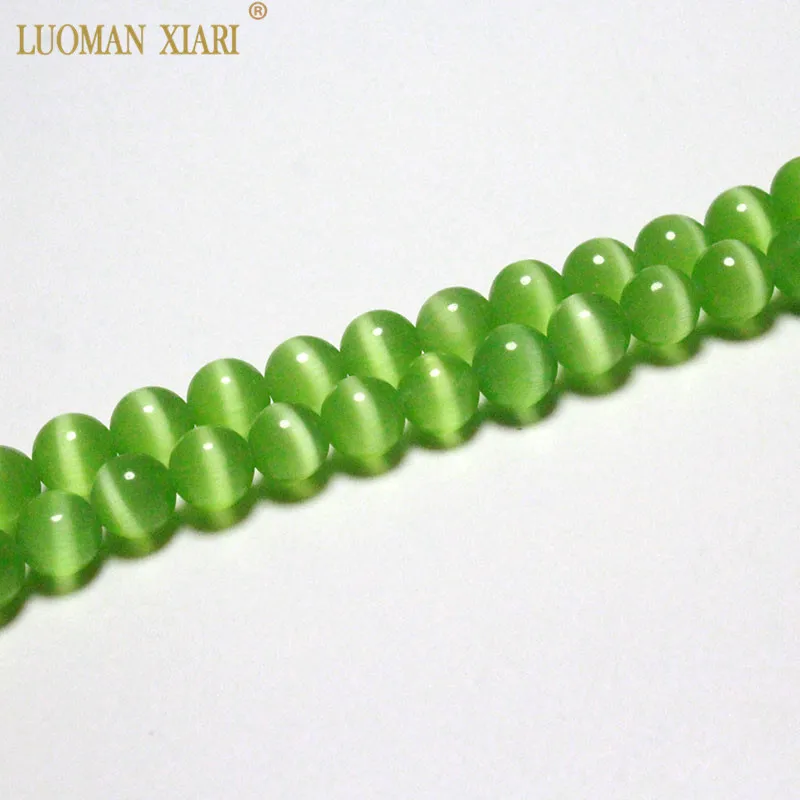 light green Торговля ААА, белый, фиолетовый, розовый, цвета: черный, зеленый, солнцезащитные очки "кошачий глаз" круглые Натуральный камень бусины для самостоятельного изготовления ювелирных изделий браслет Цепочки и ожерелья 6/8/10 мм - Цвет: light green