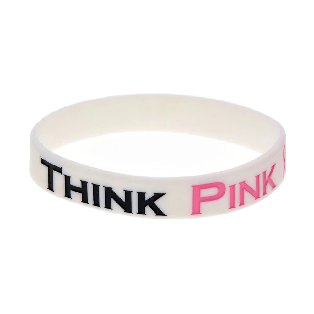 1 шт. Think Pink с лентой знание потребителей о Wristband Силикона белого цвета|Браслеты