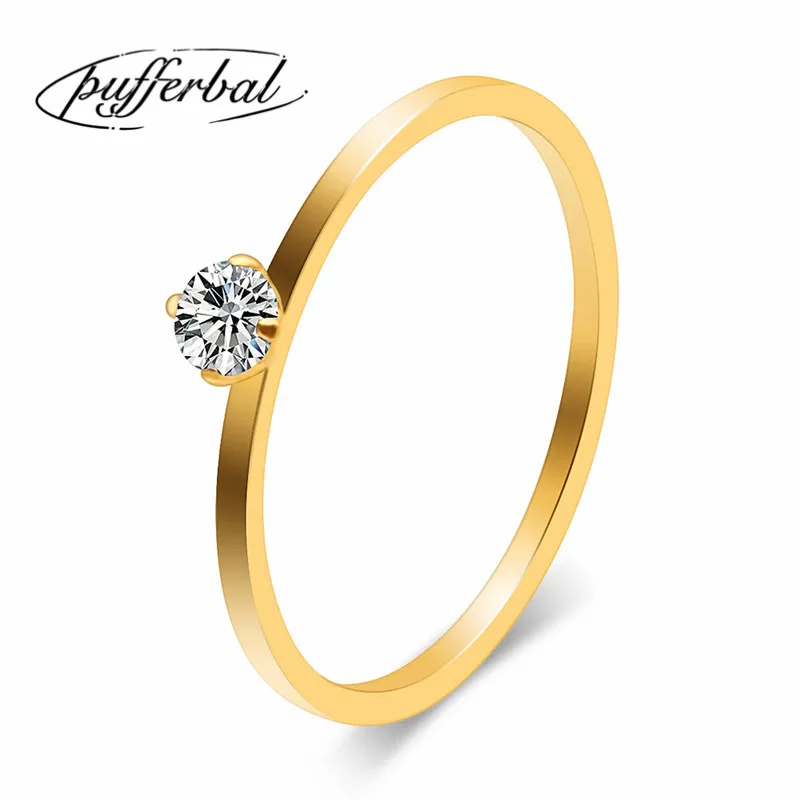 Couple Ring Fashion New Simple Stainless Steel Inlaid Zircon Silver And Gold Rose Color Ladies Ornaments ZK15 | Украшения и