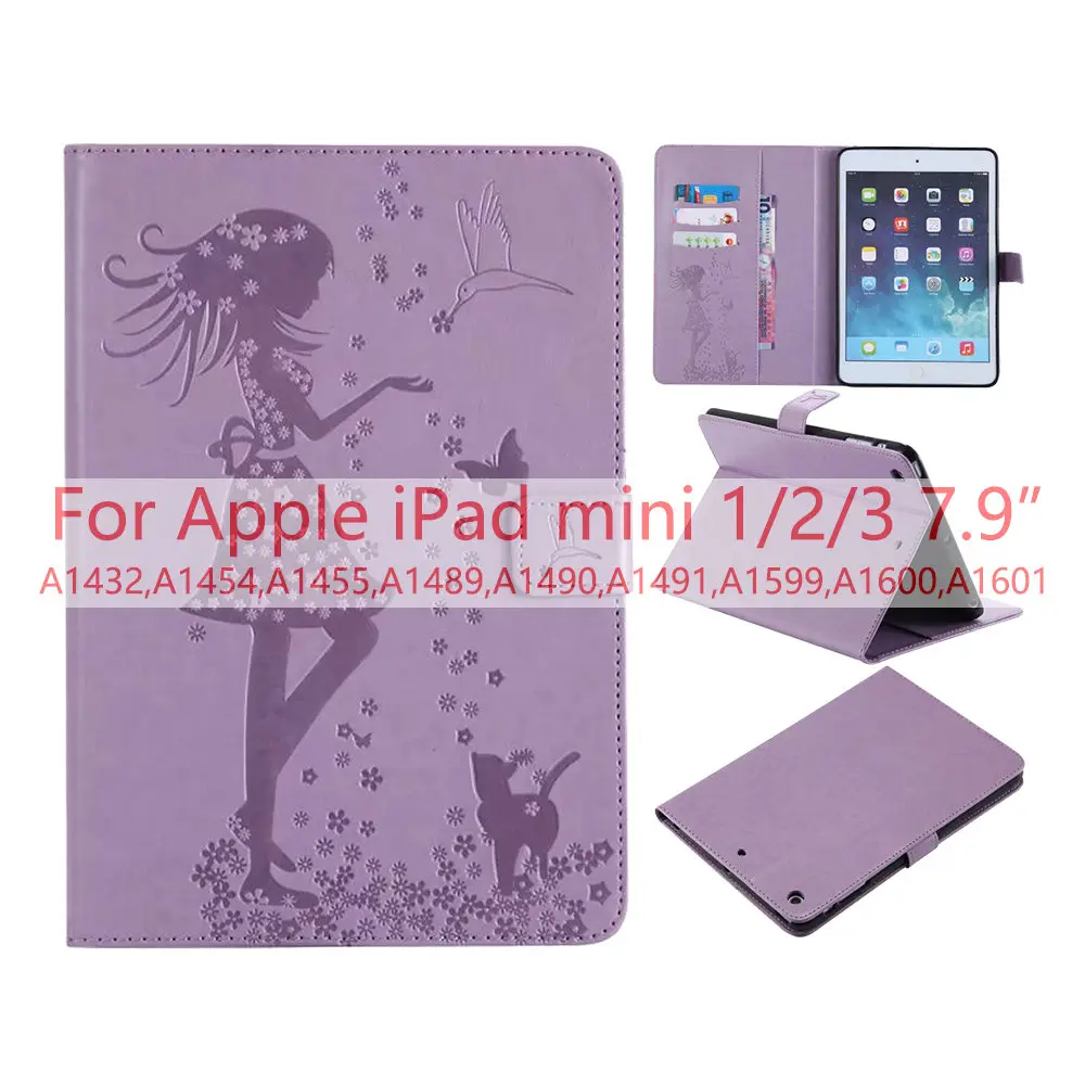 Чехол для iPad Mini 4 чехол с тиснением из искусственной кожи+ мягкая задняя крышка Trifold Stand Auto Sleep/Wake up Smart Cover для iPad Mini 1/2/3 - Цвет: Purple