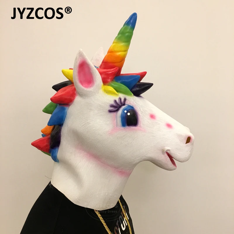 JYZCOS Радужная Лошадь Единорог Маска на все лицо латексная маска шлем костюм