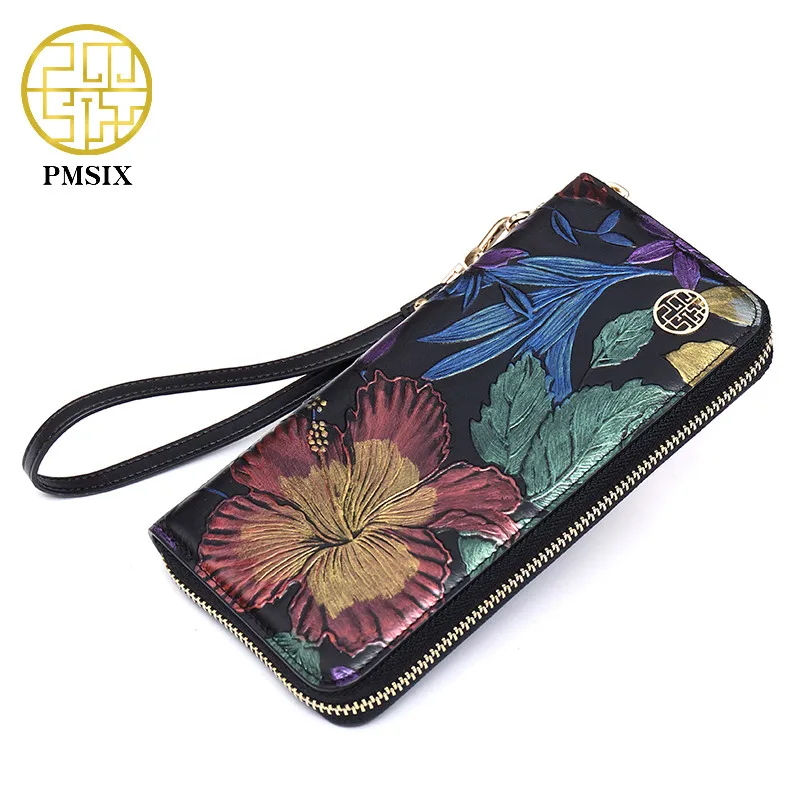 Портмоне женское из натуральной воловьей кожи с тиснением и цветком|designer leather
