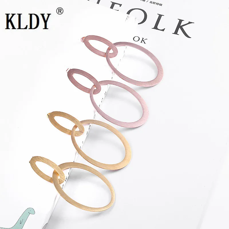 KLDY Rose Gold/Gold Color Big Round Earrings double circle drop stainless steel Simple For Women Accessories Jewelry | Украшения и