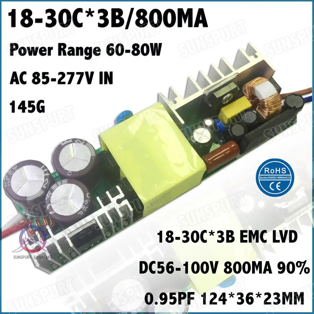 Высокий PFC 5-80 Вт AC85-277V светодиодный драйвер 2-30Cx3B 900mA DC5-100V постоянный ток внутри внешний IP67 10 Вт 20 Вт 30 Вт 80 Вт
