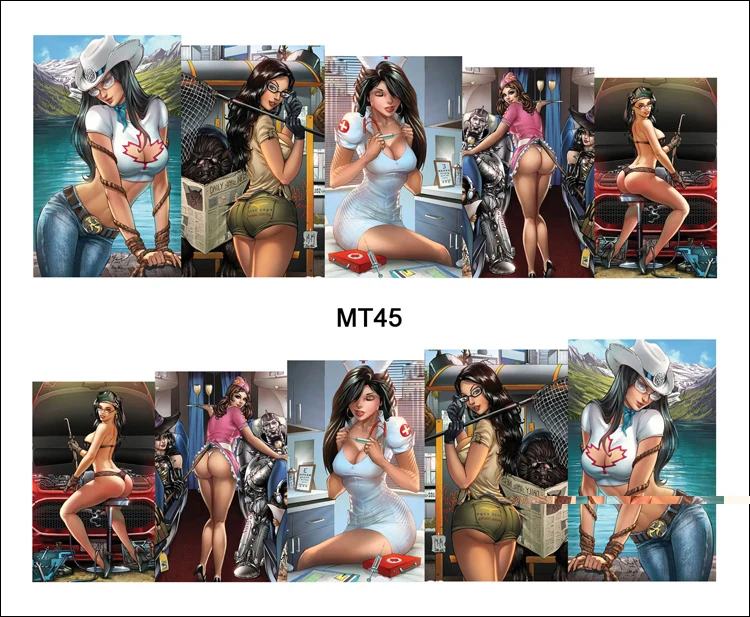 1 лист ногтей MT45 Pin Up Girl Hostess Sexy Cartoon Lady Fashion Nail Art переводная наклейка для переводка