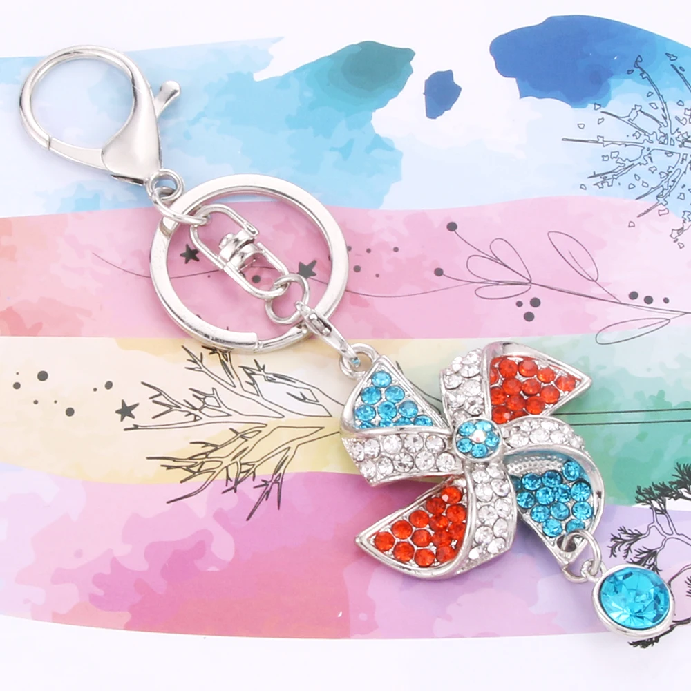 

High Quality 2 colours windmill Keychain Zircon Charm Crystal Vintage For Women Crystal Sliver Color Keychain Fashion Jewelry