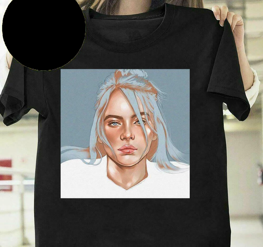1Billie Eilish T-shirt Hot Music Singer Star T Shirt Vintage Black T-Shirt S-3XL 2018 New Fashion Men'S Shirts Short Sleeve |