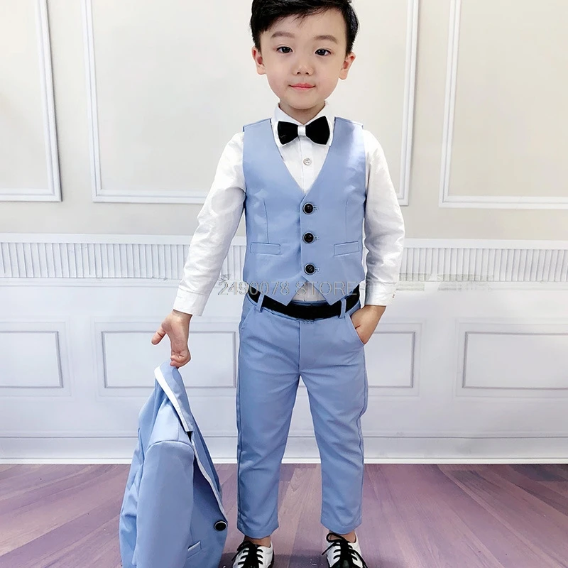 

2021 Flower Boys Tuxedo Suit for Wedding Kids Birthday Party Dress Blazer+Vest+Pant 3pcs Clothing Set Children Ceremony Costume