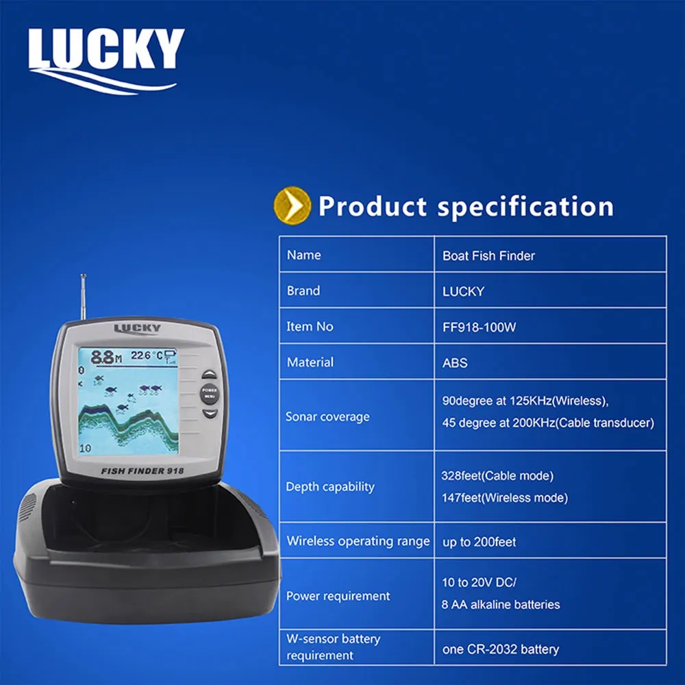 Lucky Лодка Sonar Рыболокаторы FF918-100W два режима кабель ad Беспроводной эхолот Echo