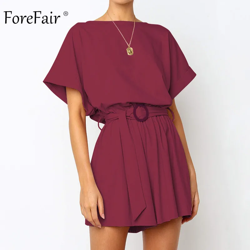 Burgundy Jumpsuit Forefair льняные шорты комбинезон на лето, свободные штаны с эластичной резинкой на талии, короткий рукав на шнуровке легкий костюм с шортами размера плюс с открытой спиной комбинезоны Для женщин - Цвет: Burgundy Jumpsuit