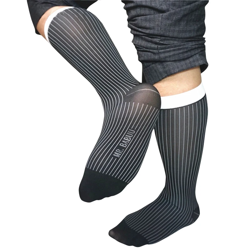 Носки мужские прозрачные в полоску высокие эластичные пикантные чулки для геев