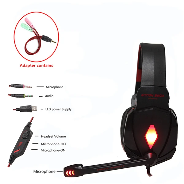 KOTION EACH G2000 G9000 G4000 стерео игровая гарнитура большой ПК для компьютера с микрофоном светодиодный светильник глубокий бас геймерские наушники - Цвет: G4000hongxian