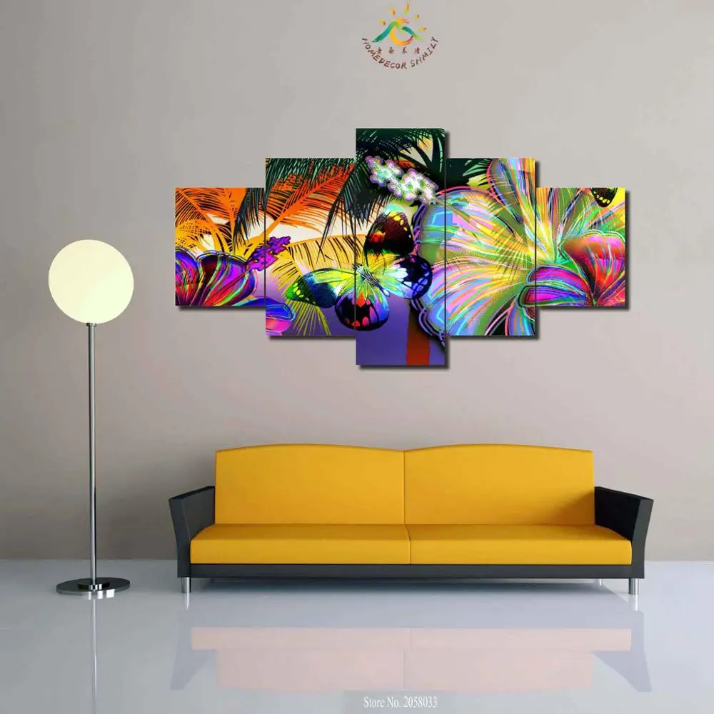 3 4 5 шт. красочными бабочками и бантиками Цветы фотографии Wall Art HD зеленого фона