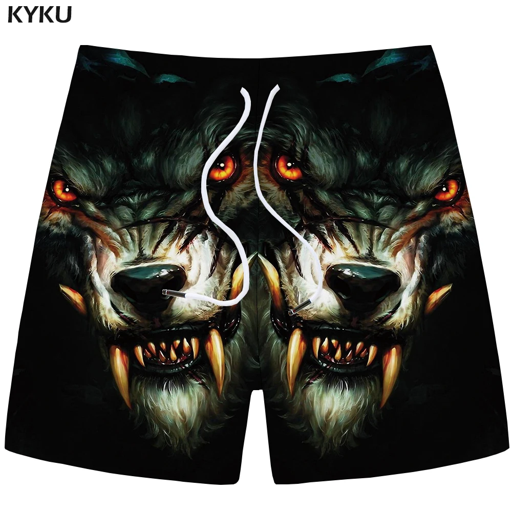 KYKU Wolf шорты мужские повседневные короткие брюки карго черные пляжные шорты с 3d принтом готические мужские шорты для фитнеса новые мужские летние шорты