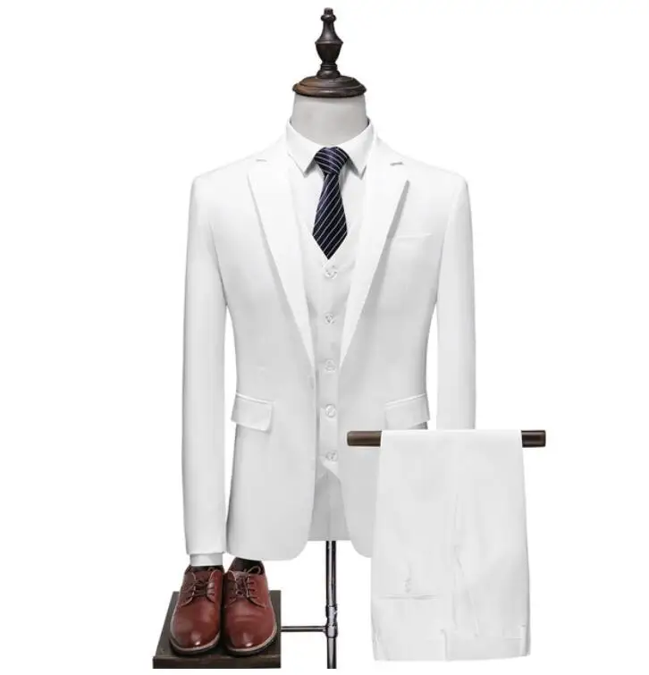 White Men's Formal Custom Suits Wedding Tuxedo Casual Men Business Latest Suits Fashion Dinner Prom 3 Pieces Blazer Vest Pants